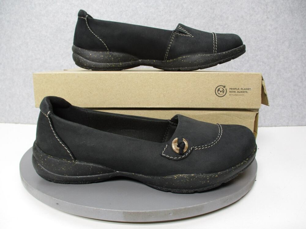 Clarks Roseville Sky Black Leather Loafers Shoes Womens Sz 9.5 M